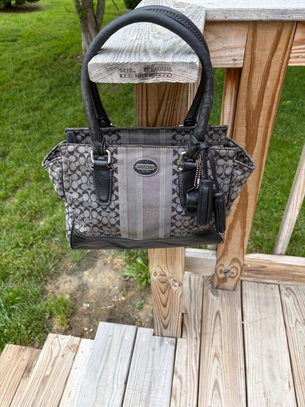 Coach Candace Carryall black and graphite Gray Signature  Shoulder Satchel